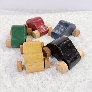 Handmade Vintage Toy Wooden Race Car  Lot of 5 -  4.5" x 2.5"